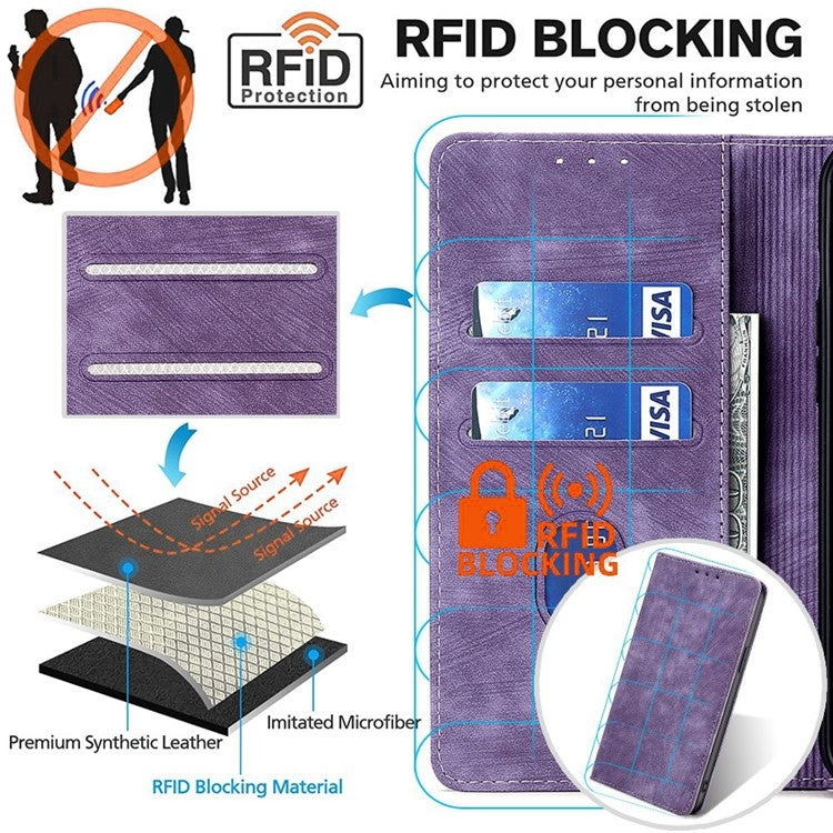 Funda de Cuero Magnética con Cepillo Antirrobo RFID para TCL 502 (Morado)