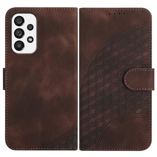 Funda de Cuero Samsung Galaxy A73 5G Yx0060 con Relieve y Cabeza de Elefante con Cordón (Café)