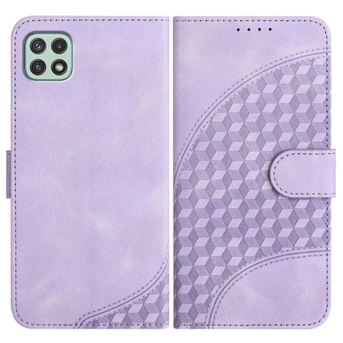 Funda de Cuero Samsung Galaxy A22 5G Yx0060 con Relieve y Cabeza de Elefante con Cordón (Púrpura Claro)