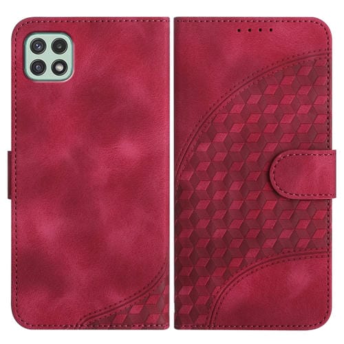 Funda para Samsung Galaxy A22 5G Yx0060 de Cuero con Relieve y Cabeza de Elefante con Cordón (Rojo Rosa)