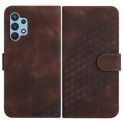 Funda para Teléfono Samsung Galaxy A32 4G Yx0060 Cuero Relieve Cabeza de Elefante con Cordón (Café)