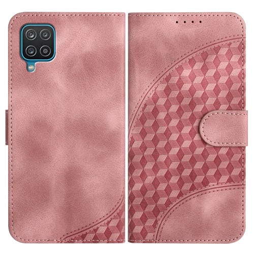 Funda de Cuero Samsung Galaxy A12 Yx0060 con Relieve y Cabeza de Elefante con Cordón (Rosa)