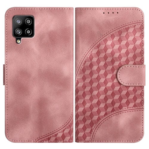 Funda de Cuero Samsung Galaxy A42 5G Yx0060 con Relieve y Cabeza de Elefante con Cordón (Rosa)