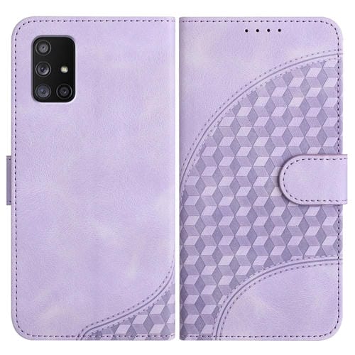 Funda de Cuero Samsung Galaxy A71 5G Yx0060 con Relieve y Cabeza de Elefante con Cordón (Púrpura Claro)