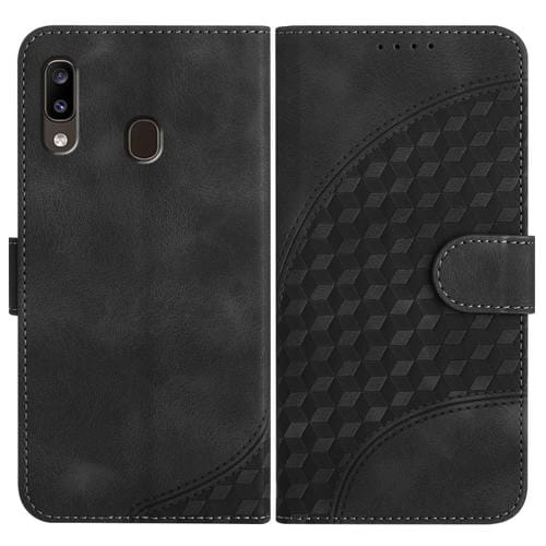 Funda de Cuero Samsung Galaxy A20 A30 Yx0060 Relieve Cabeza de Elefante con Cordón (Negro)