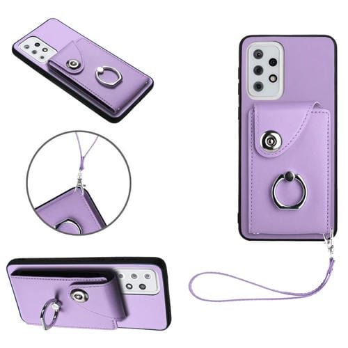 Bolsa para Tarjeta de Órgano para Samsung Galaxy A33 5G Funda para Teléfono con Soporte para Anillo y Cordón (Púrpura)