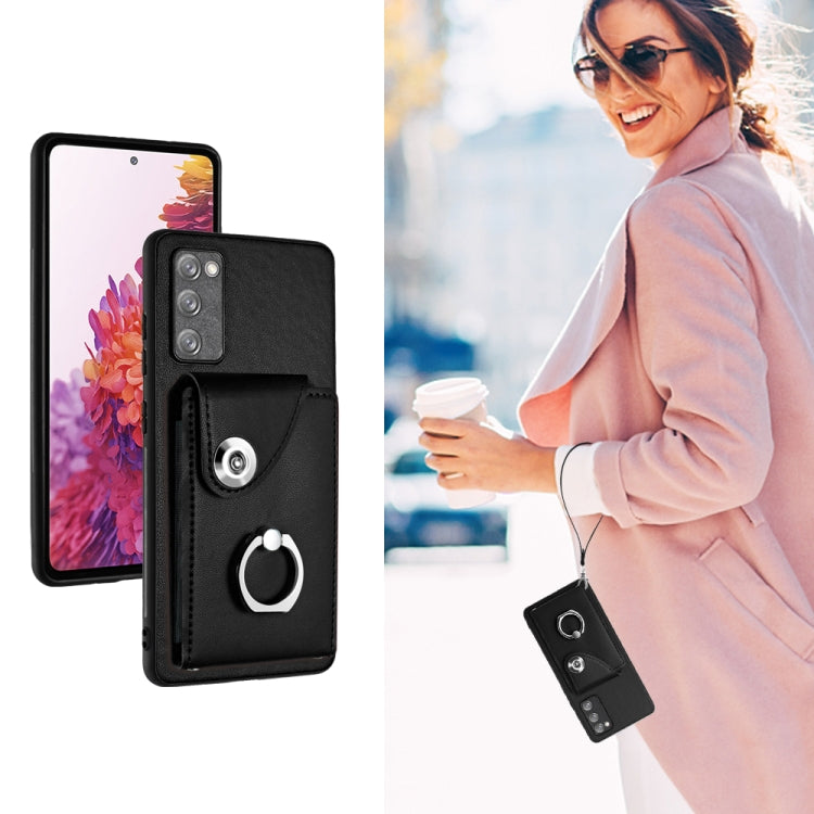Bolsa para Tarjeta Samsung Galaxy S20 FE Funda Teléfono Soporte Anillo Cordón (Negro)