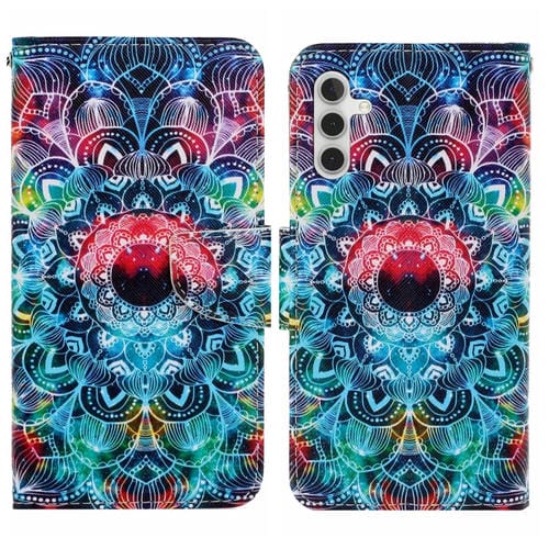 Funda de Cuero Samsung Galaxy A15 con Patrón Dibujo de Colores Mandala
