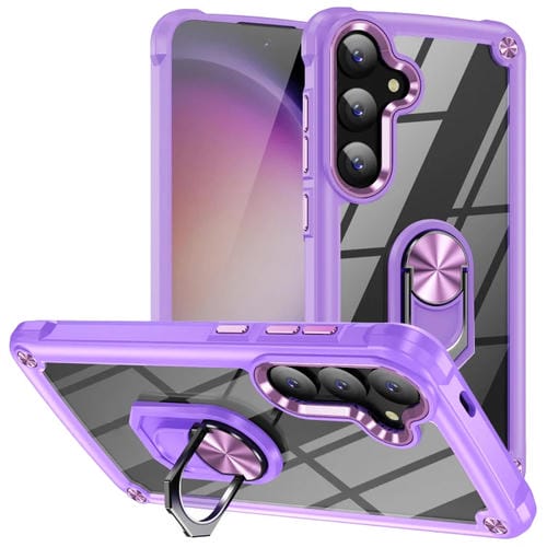Funda para Teléfono Samsung Galaxy A15 TPU + PC con Protección de Lente y Soporte para Anillo (Púrpura)