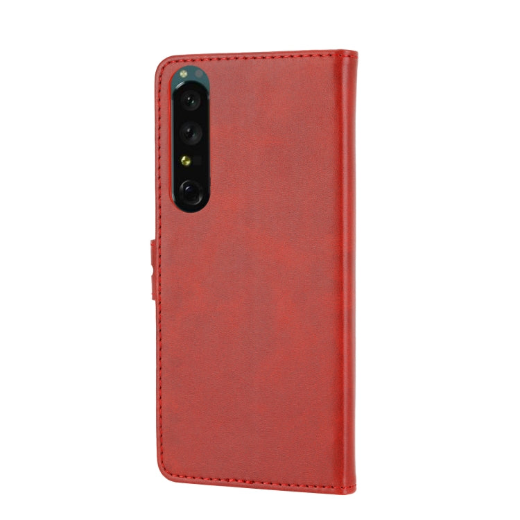 Funda de Cuero con Tapa para Sony Xperia 5 Vi Diseño Gato Feliz en Relieve (Rojo)