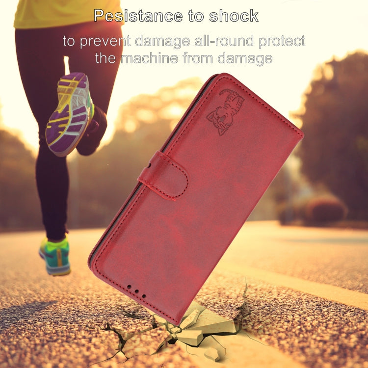 Funda de Cuero con Tapa para Sony Xperia 5 Vi Diseño Gato Feliz en Relieve (Rojo)