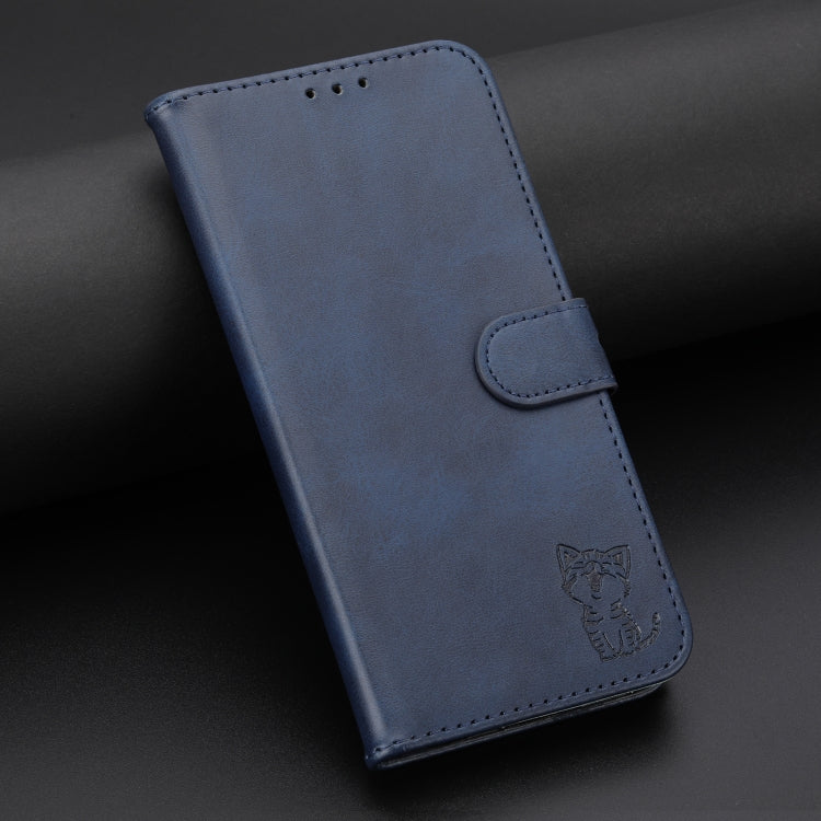 Funda de Cuero con Tapa para Sony Xperia 5 Vi Diseño Gato En Relieve (Azul)