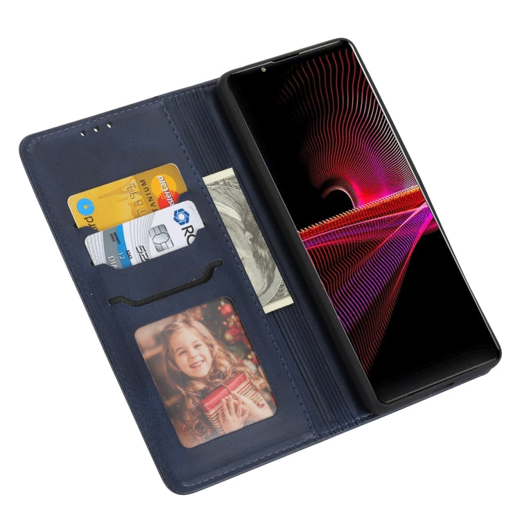 Funda de Cuero con Tapa para Sony Xperia 5 Vi Diseño Gato En Relieve (Azul)