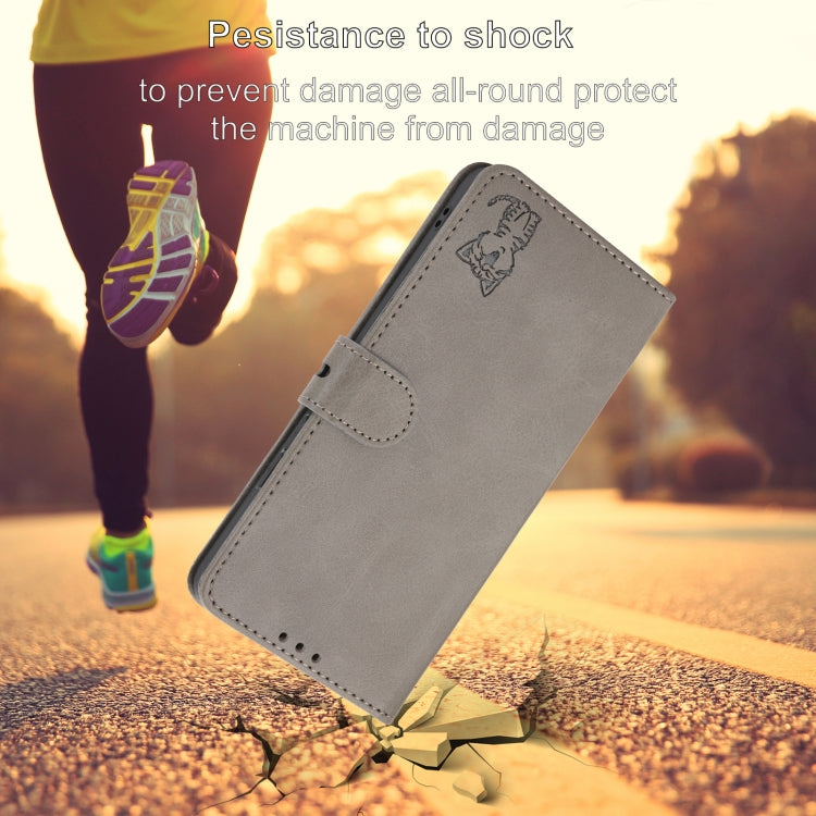 Funda de Cuero con Tapa para Sony Xperia 5 Vi Diseño de Gato En Relieve (Gris)