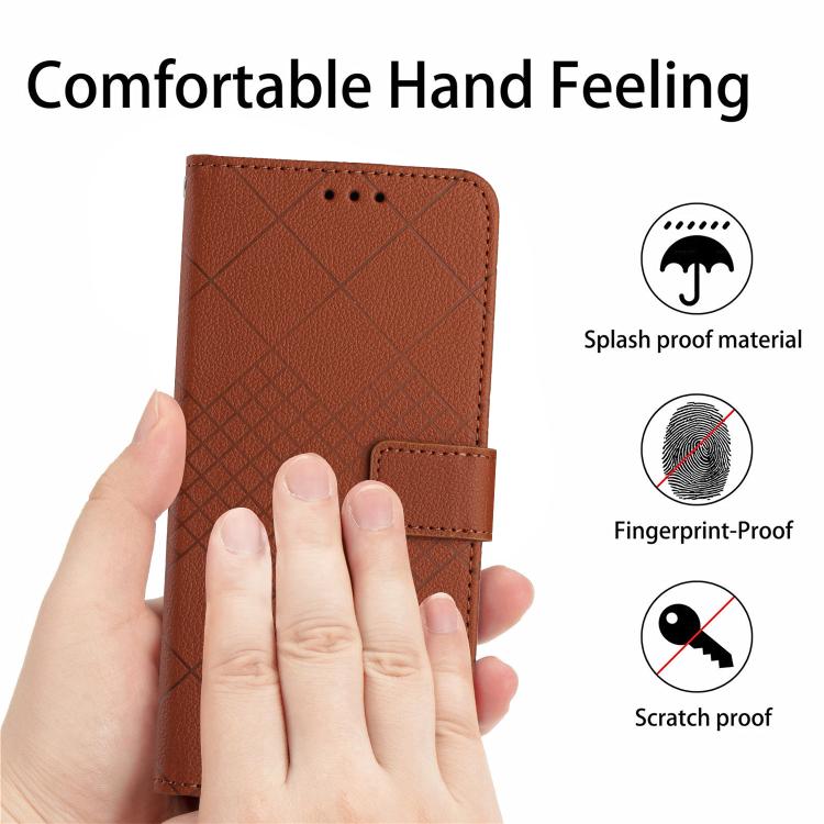 Funda de Cuero con Textura de Cuadrícula Rómbica para OnePlus 13 (Marrón)