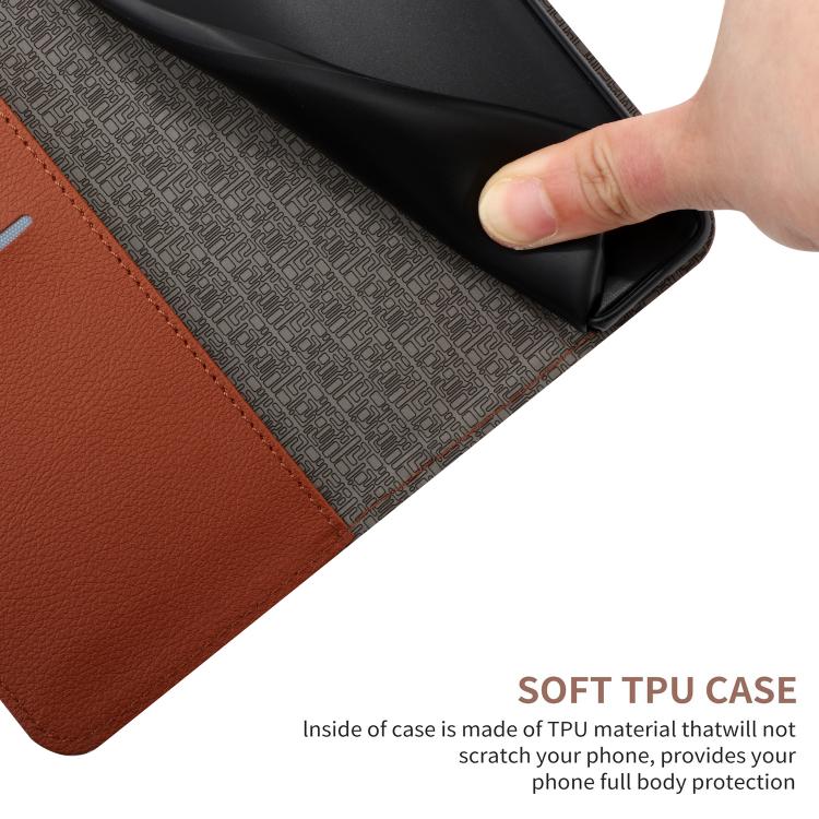 Funda de Cuero para OnePlus 13R con Textura de Cuadrícula Rómbica (Marrón)