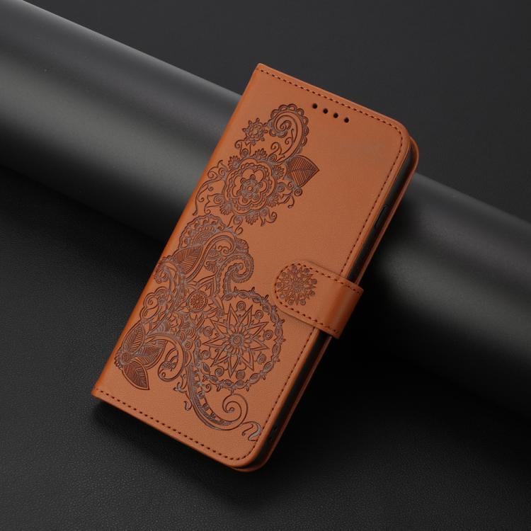 Funda de Cuero con Tapa y Relieve Flor de Datura para Huawei Nova 12 Pro/Nova 12 Ultra (Marrón)