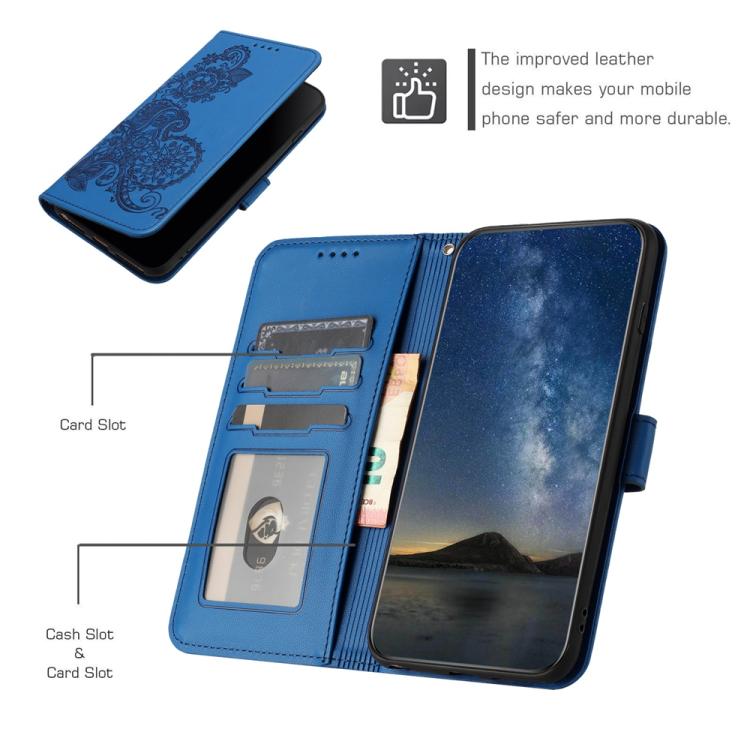 Funda de Cuero con Tapa para Huawei P50 con Diseño Flor de Datura en Relieve (Azul)