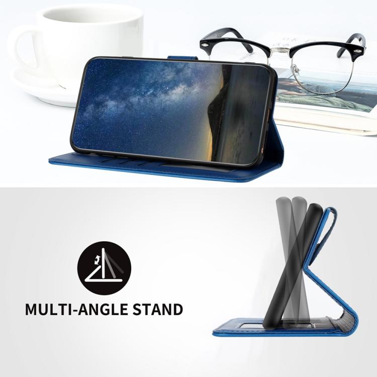 Funda de Cuero con Tapa para Huawei P50 con Diseño Flor de Datura en Relieve (Azul)