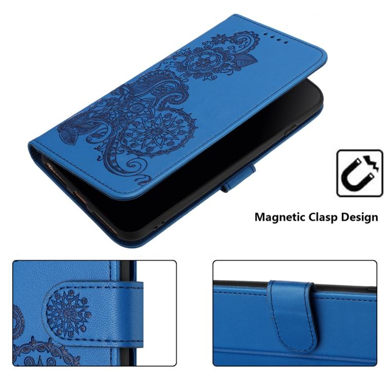 Funda de Cuero con Tapa para Huawei P50 con Diseño Flor de Datura en Relieve (Azul)