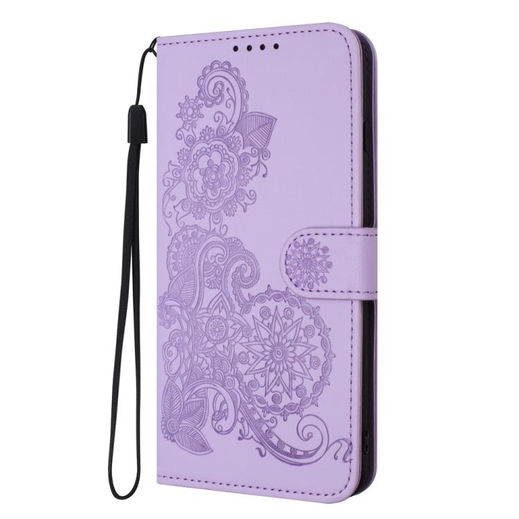 Funda de Cuero con Tapa para Huawei P50 Diseño Flor de Datura en Relieve (Morado)