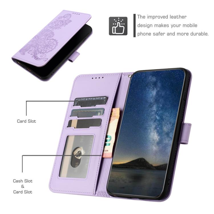 Funda de Cuero con Tapa para Huawei P50 Diseño Flor de Datura en Relieve (Morado)