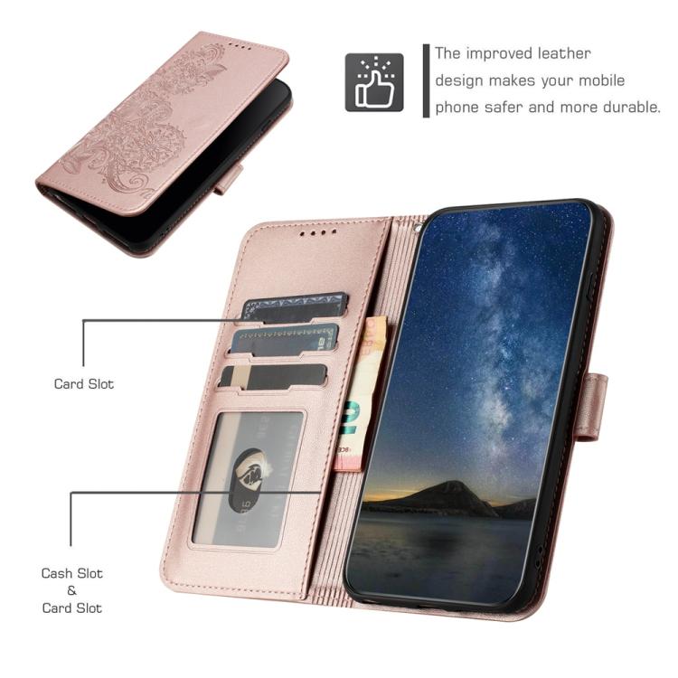Funda de Cuero con Tapa y Diseño de Flor de Datura en Relieve para Huawei P50 Pro (Oro Rosa)