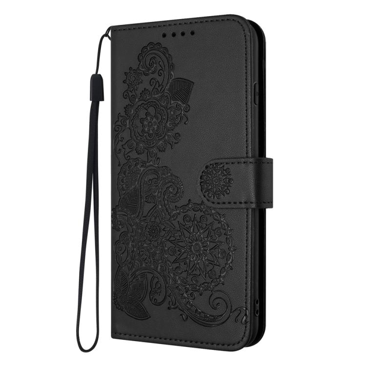 Funda de Cuero con Tapa y Diseño Flor de Datura en Relieve para Huawei P50 Pro (Negra)