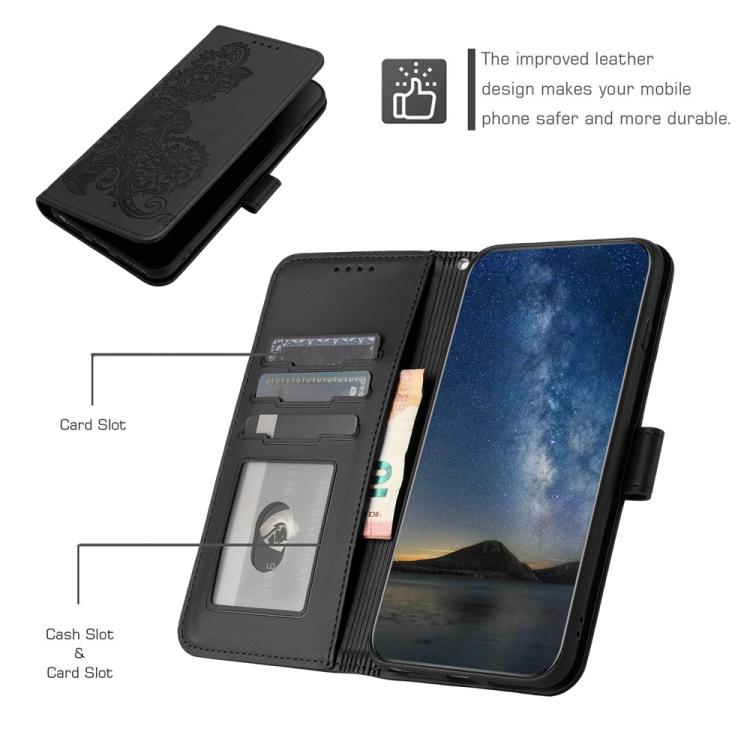 Funda de Cuero con Tapa y Diseño Flor de Datura en Relieve para Huawei P50 Pro (Negra)