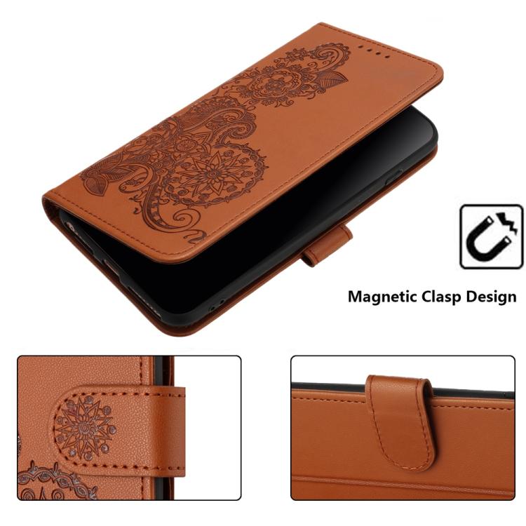 Funda de Cuero con Tapa y Flor de Datura en Relieve para Huawei Enjoy 20E (Marrón)