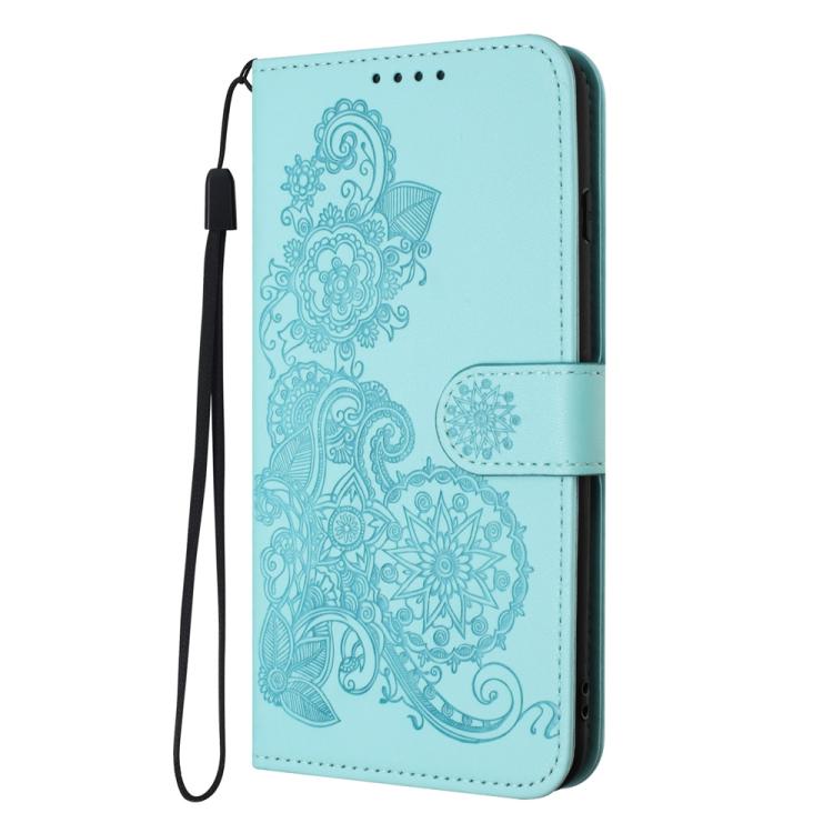 Funda de Cuero con Tapa con Relieve Flor de Datura para Huawei Enjoy 20 Se 4G (Azul Claro)