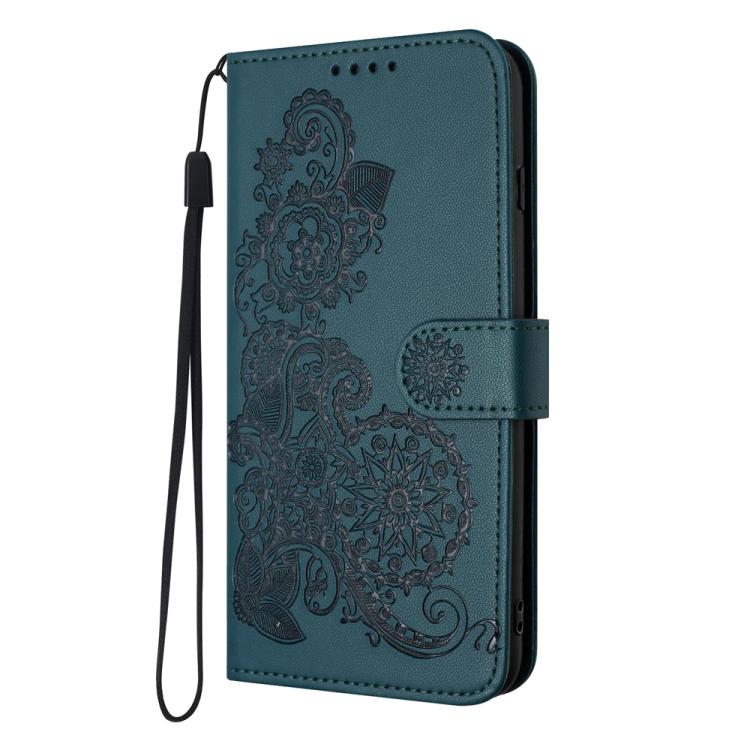 Funda de Cuero con Tapa y Relieve Flor de Datura para Huawei Enjoy 20 Se 4G (Verde Oscuro)