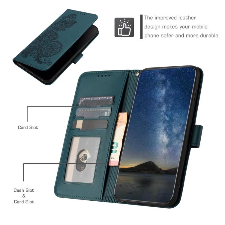Funda de Cuero con Tapa y Relieve Flor de Datura para Huawei Enjoy 20 Se 4G (Verde Oscuro)