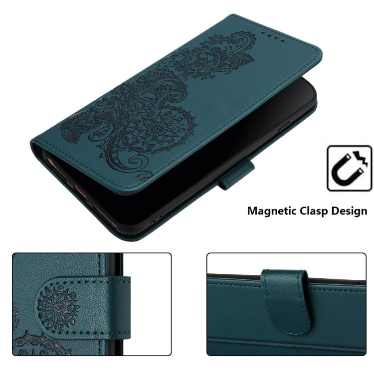 Funda de Cuero con Tapa y Relieve Flor de Datura para Huawei Enjoy 20 Se 4G (Verde Oscuro)