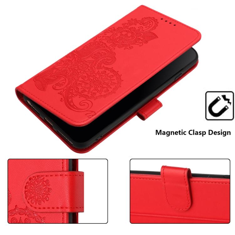 Funda de Cuero con Tapa y Relieve Flor de Datura para Huawei Enjoy 50/Nova Y70 (Roja)