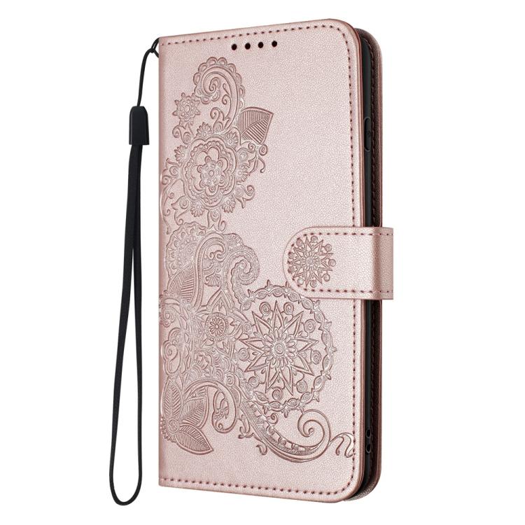Funda de Cuero con Tapa y Relieve Flor de Datura para Huawei Enjoy 50/Nova Y70 (Oro Rosa)