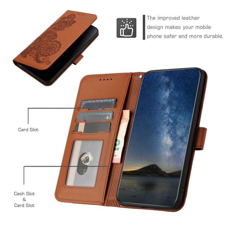 Funda de Cuero con Tapa y Relieve Flor de Datura para Huawei Nova Y72 (Marrón)