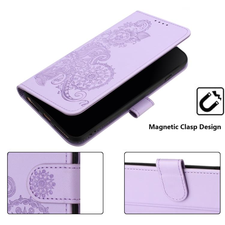 Funda de Cuero con Tapa y Relieve Flor de Datura para Huawei Nova Y72 (Morado)