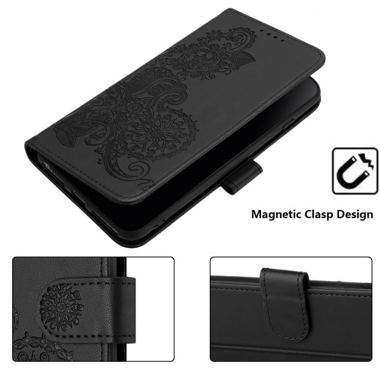 Funda de Cuero con Tapa con Relieve Flor de Datura para Huawei Nova Y72 (Negra)