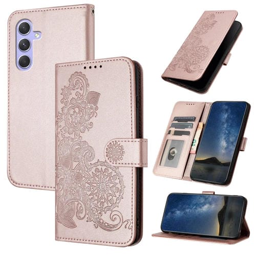 Funda de Cuero para Samsung Galaxy A55 Datura Flower con Tapa en Relieve (Oro Rosa)