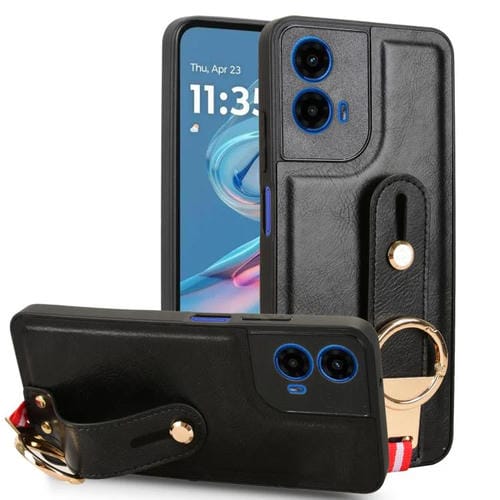 Funda de Cuero con Correa para El Cuello Motorola Moto G45 5G (Negra)