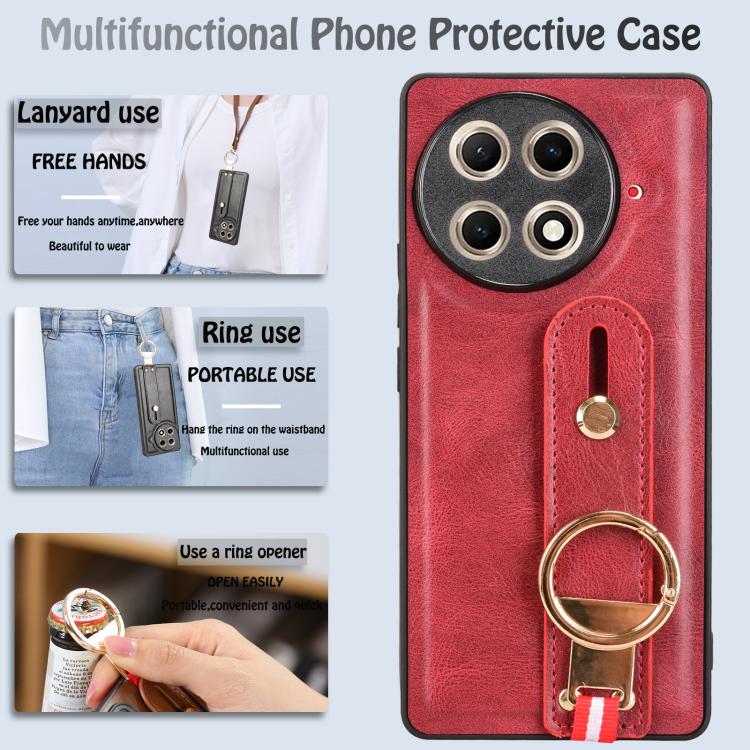 Funda de Cuero con Correa para la Muñeca Tecno Camon 30S/30S Pro (Rojo)