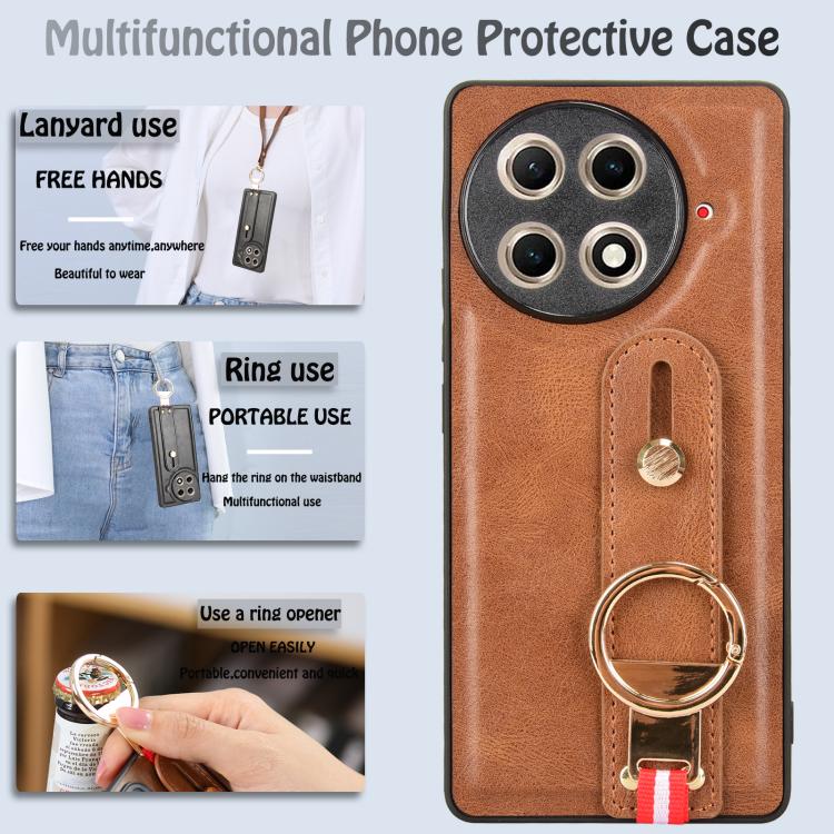 Funda de Cuero con Correa para Muñeca Tecno Camon 30S/30S Pro (Marrón)