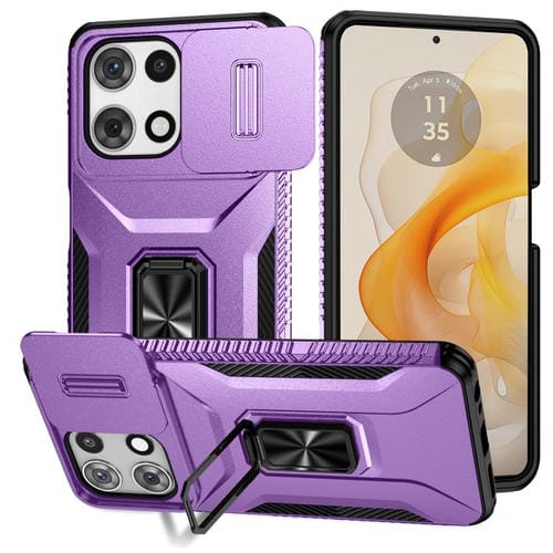Funda para Teléfono Motorola Moto G 5G 2025 con Soporte Deslizante y Protector de Pantalla (Morado)