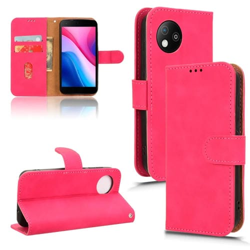 Funda de Cuero para ZTE Blade A35 Lite con Tapa Magnética y Tacto Suave (Rosa y Rojo)