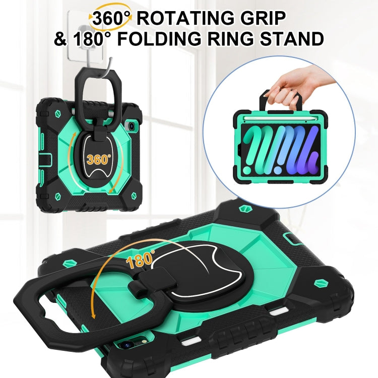 Funda híbrida de silicona Robot para iPad Mini 2024 Mini 6 (Negro y Verde Menta)