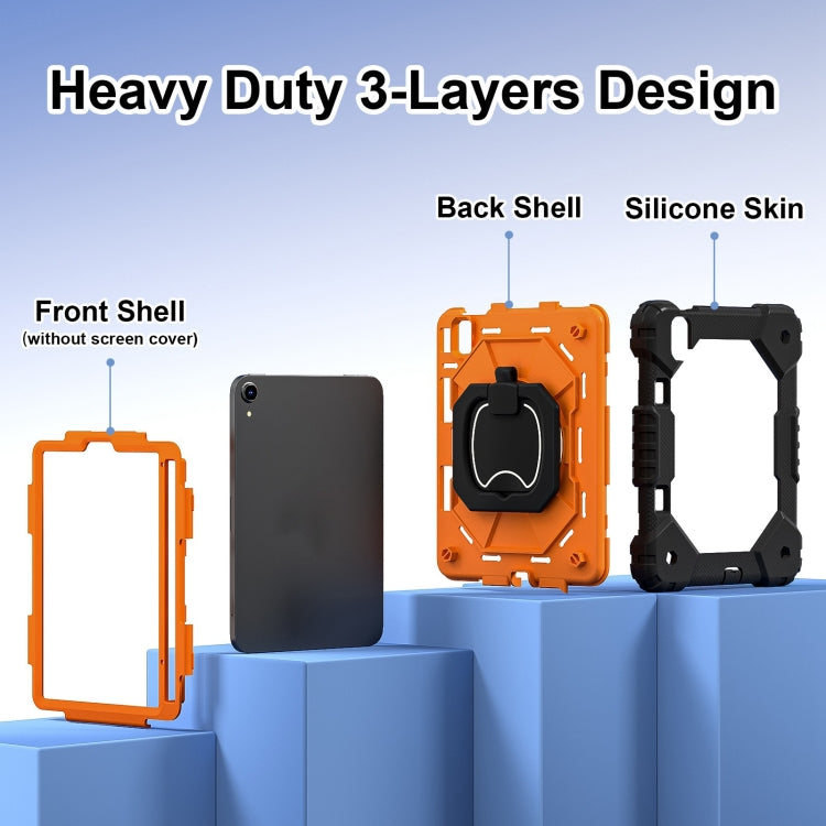 Funda híbrida de silicona Apple iPad Mini 2024 Mini 6 diseño robot color contraste (Negro y Naranja)