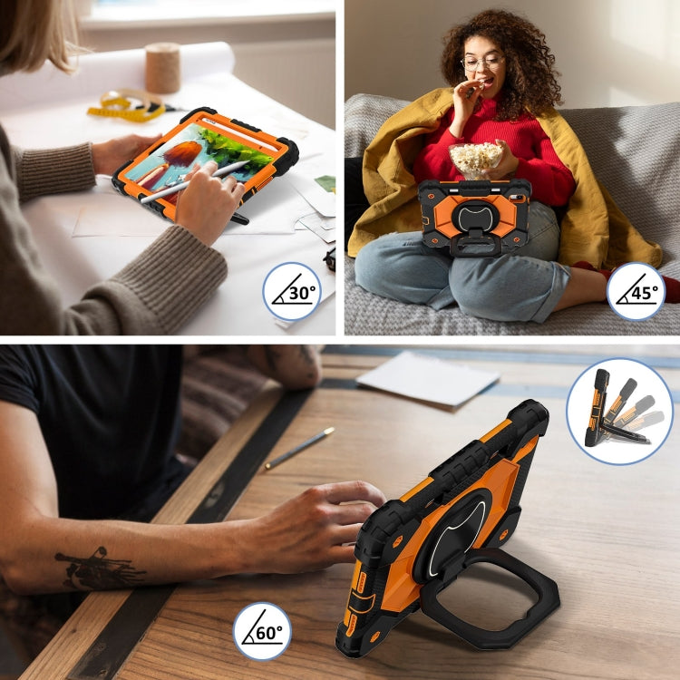 Funda híbrida de silicona Apple iPad Mini 2024 Mini 6 diseño robot color contraste (Negro y Naranja)