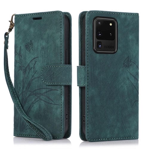 Funda de Cuero Samsung Galaxy S20 Ultra Orchid Butterfly En Relieve (Verde)