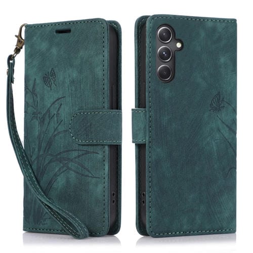 Funda para Teléfono Samsung Galaxy A15 4G Cuero con Relieve Mariposa Orquídea (Verde)